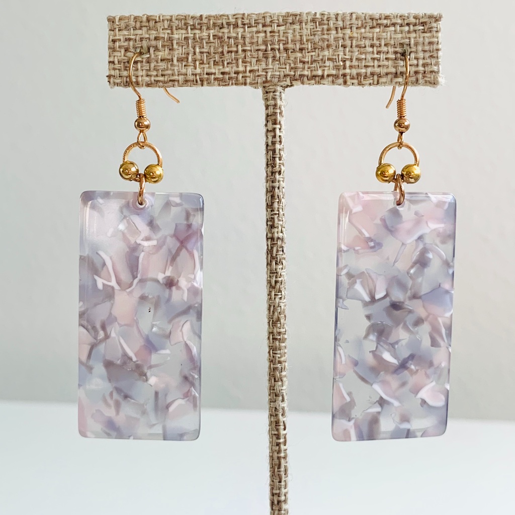 Gray Speckled Rectangle Earrings